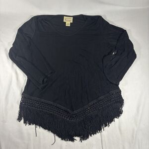 Renaissance Black Fringe Hem Top Womens Size S Made in USA